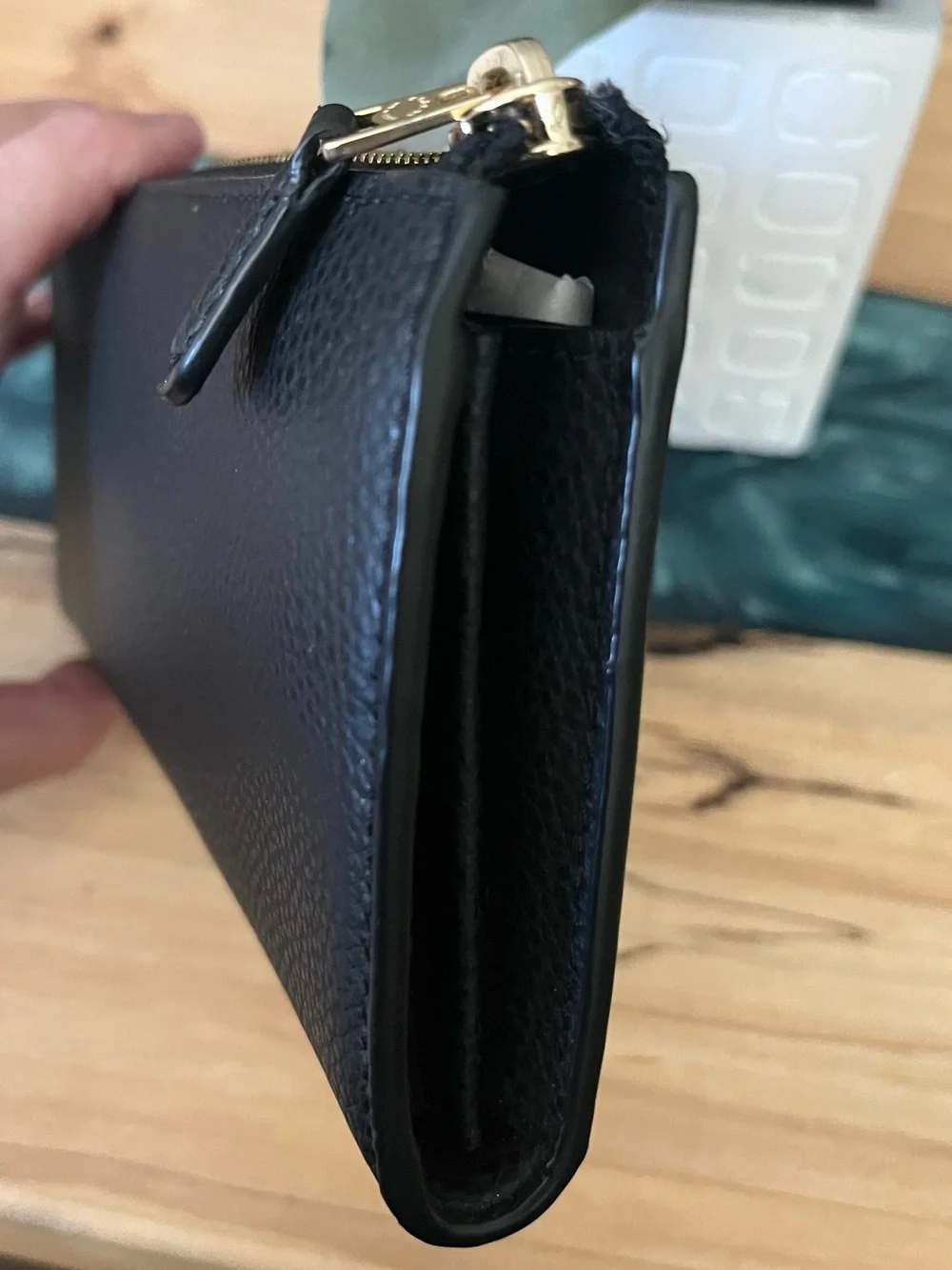 Coach Black Pebbled Leather 3/4 Zip around Wallet